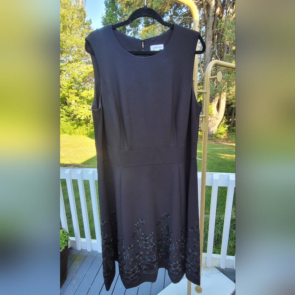 Calvin Klein Sleeveless Dress with Floral Embroidery at the Hemline